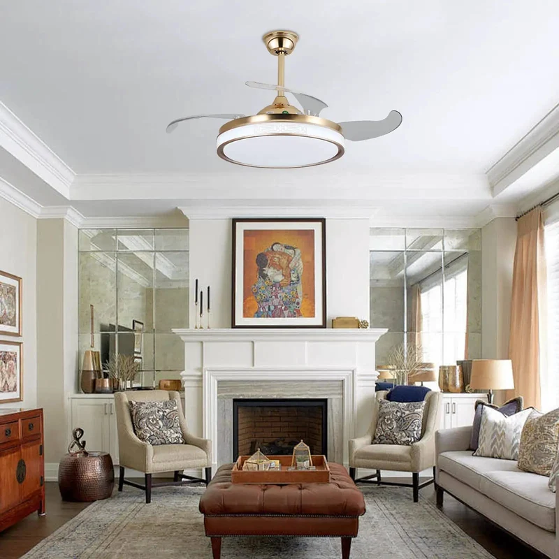 Modern Gold Ceiling Fan With Remote And Warm Glow Lighting For Bedroom Or Living Room Featuring Tough Build And Smooth Airflow For Your Sweet Home Hangout Spot