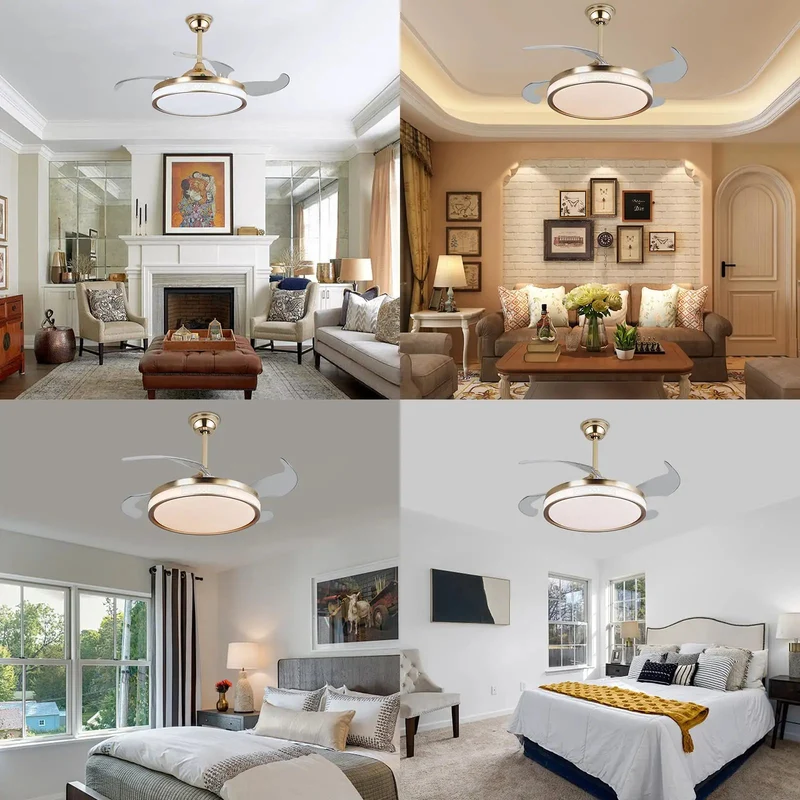 Modern Gold Ceiling Fan With Remote And Warm Glow Lighting For Bedroom Or Living Room Featuring Tough Build And Smooth Airflow For Your Sweet Home Hangout Spot