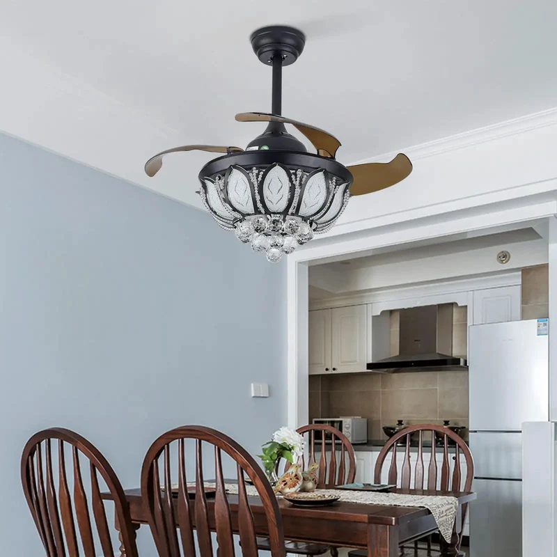 Slick Retractable Ceiling Fan With Hush Hush Copper Motor And Bright Led Light Featuring Easy Peasy Handheld Remote Control Dimmable Indoor Home Office Three Color Warm Cool Lighting Timer Mode
