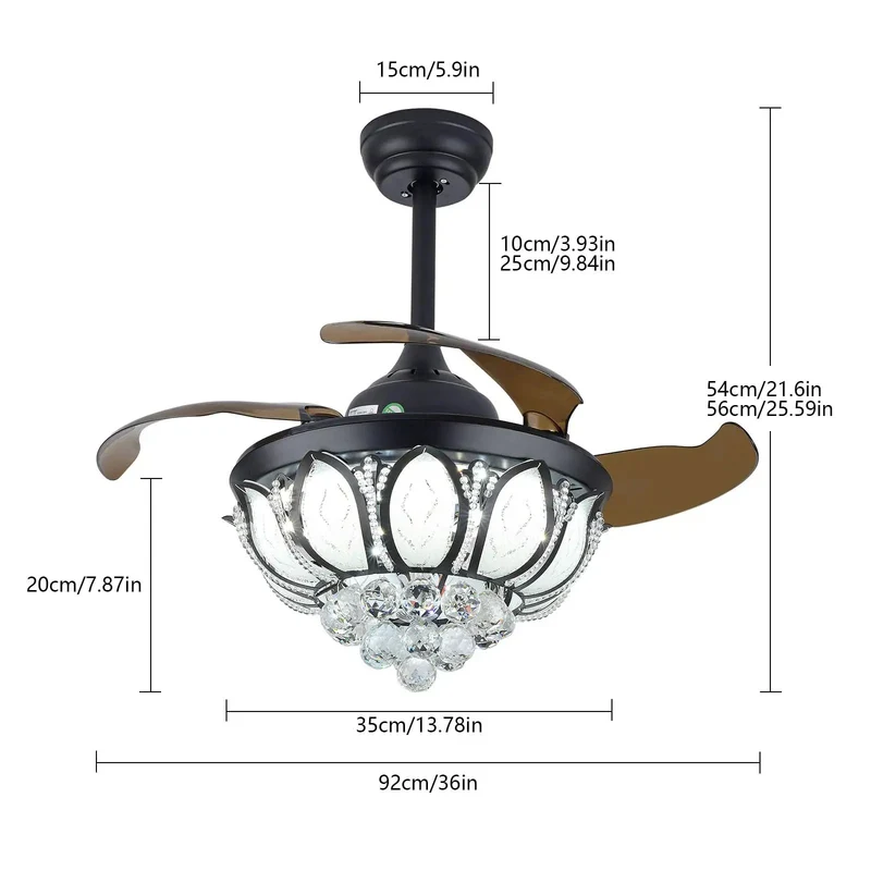 Modern Ceiling Fan With Elegant Crystal Pendant Lights And Retractable Hidden Blades Six Speed Settings Hella Smooth Airflow Killer Breeze Slick Finish For Living Rooms