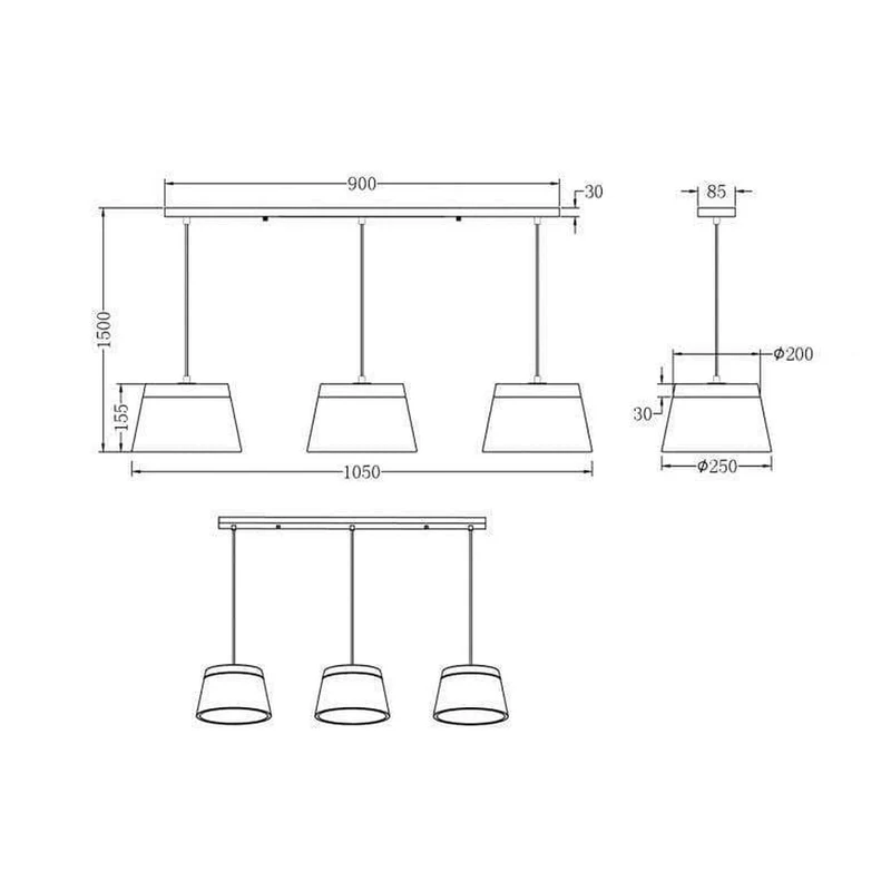 Luminaire Suspension 3 Lampes