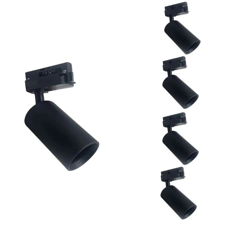 Spot LED sur rail 80° Monophasé NOIR pour ampoule GU10 - Pack de 5