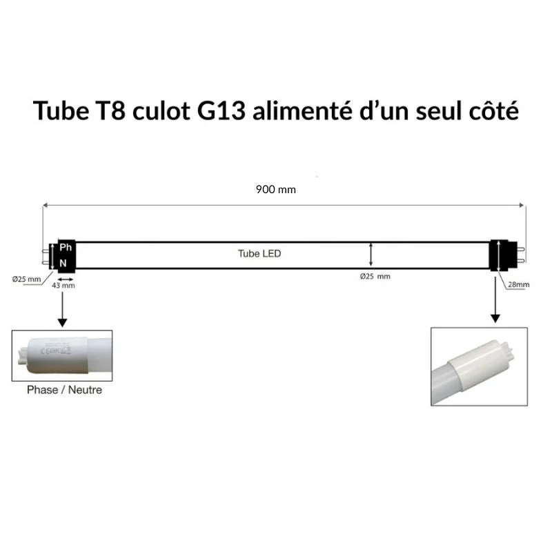 Tube Néon LED T8 90cm 12W 150lm/W Haut Rendement