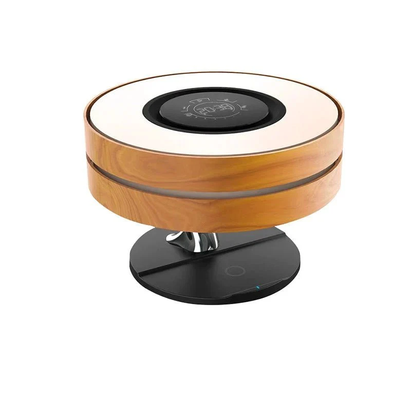 Lampe de Chevet Ronde "Horizon" avec Enceinte & Chargeur Sans fil - Dimmable Tactile - 3000K/4000K/6500K