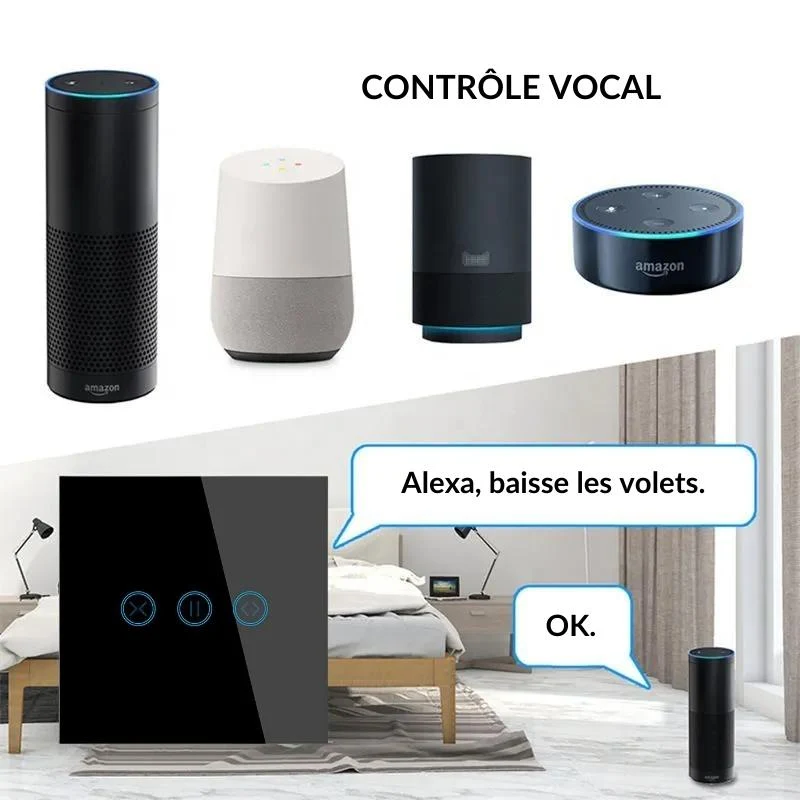 Interrupteur pour Volet Roulant Connecté Wifi Tactile Noir