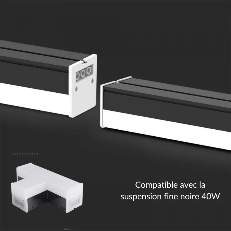 Connecteur 10W en T pour Suspension Linéaire Fine Noire 40W