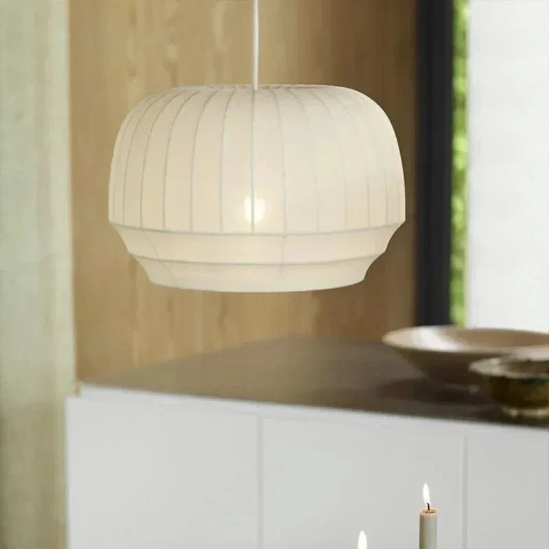 Lampe Suspendue Minimaliste en Tissu Wabi Sabi – Lustre LED pour Salon, Chambre et Hôtel
