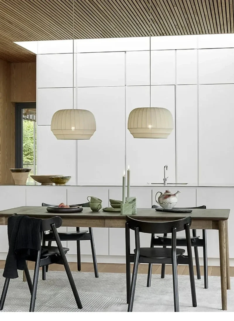 Lampe Suspendue Minimaliste en Tissu Wabi Sabi – Lustre LED pour Salon, Chambre et Hôtel