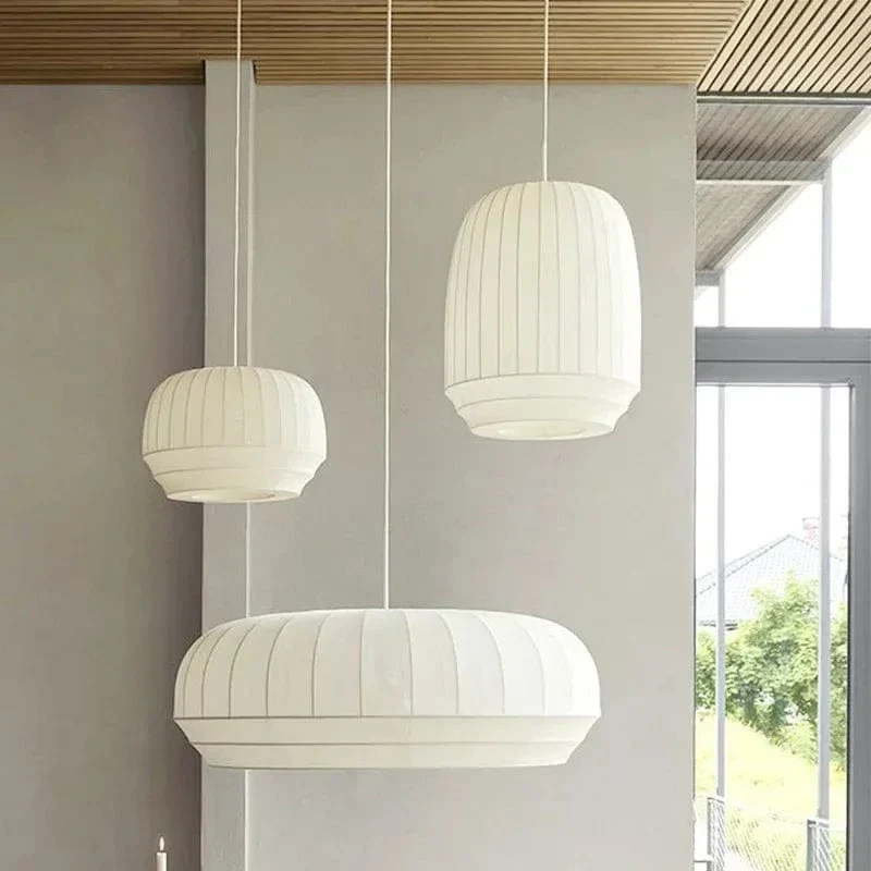 Lampe Suspendue Minimaliste en Tissu Wabi Sabi – Lustre LED pour Salon, Chambre et Hôtel