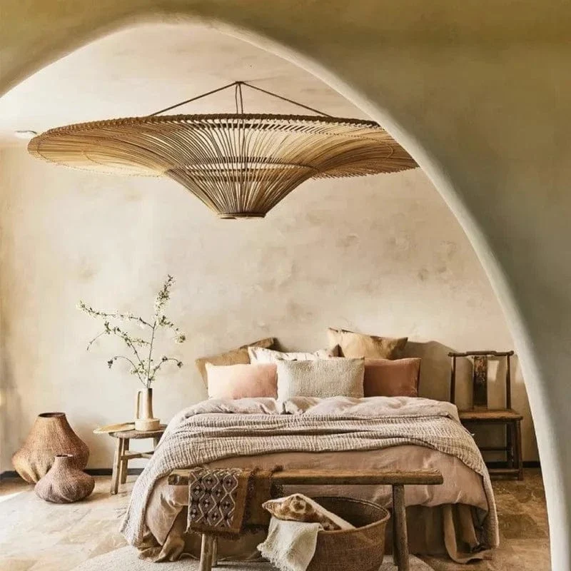 Lampe Suspendue Vintage en Rotin Wabi Sabi – Lustre en Osier pour Salon, Restaurant et Chambre