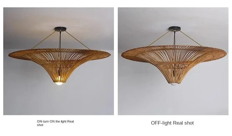 Lampe Suspendue Vintage en Rotin Wabi Sabi – Lustre en Osier pour Salon, Restaurant et Chambre