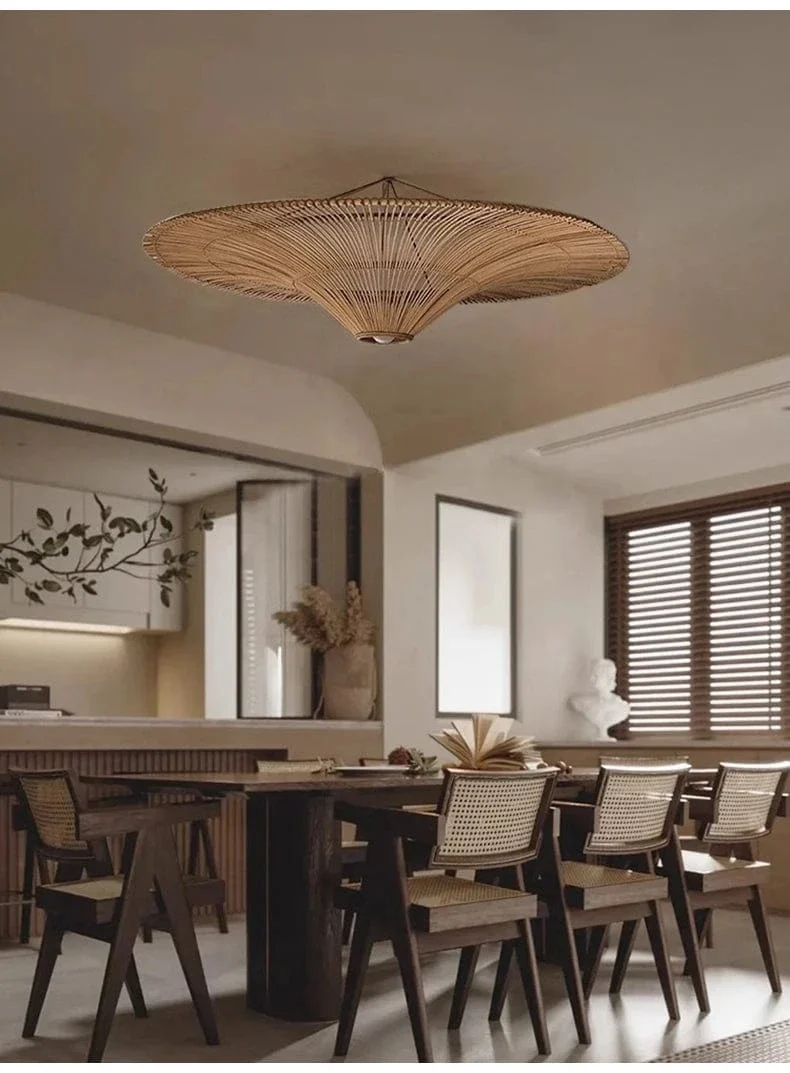 Lampe Suspendue Vintage en Rotin Wabi Sabi – Lustre en Osier pour Salon, Restaurant et Chambre