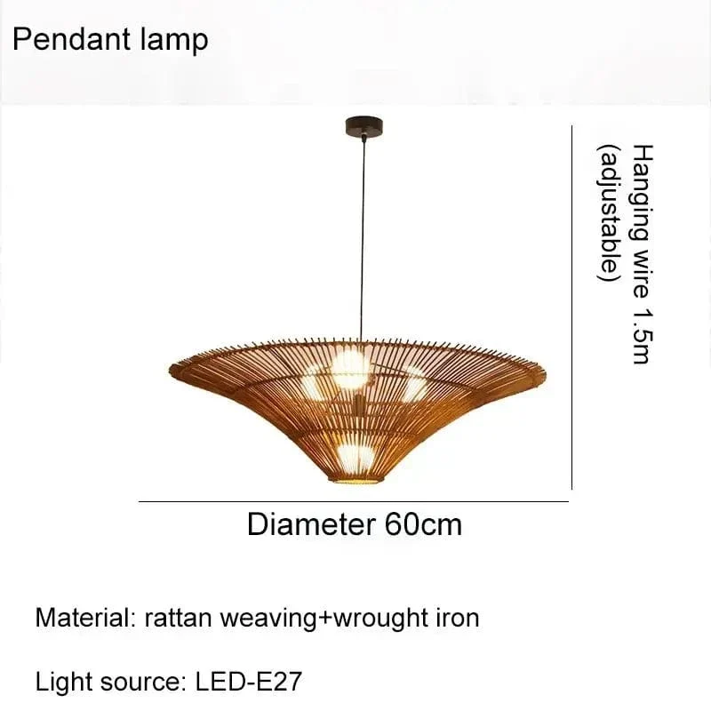 Lampe Suspendue Vintage en Rotin Wabi Sabi – Lustre en Osier pour Salon, Restaurant et Chambre