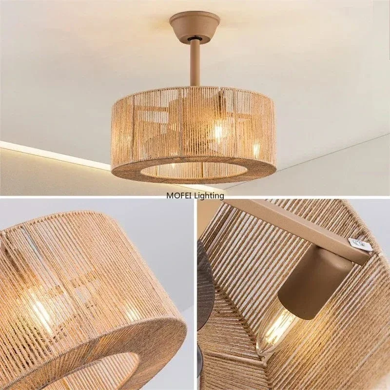 Ventilateur Plafonnier Américain Rétro en Bambou et Rotin