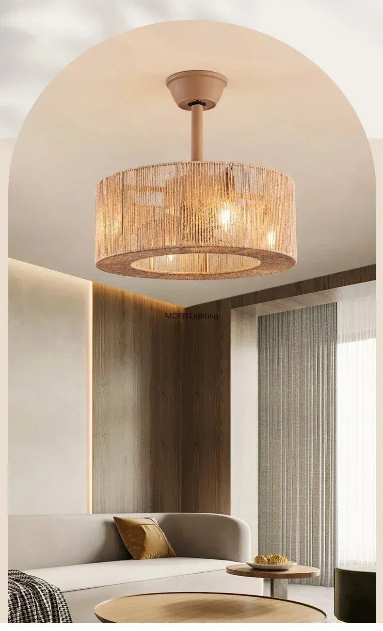 Ventilateur Plafonnier Américain Rétro en Bambou et Rotin