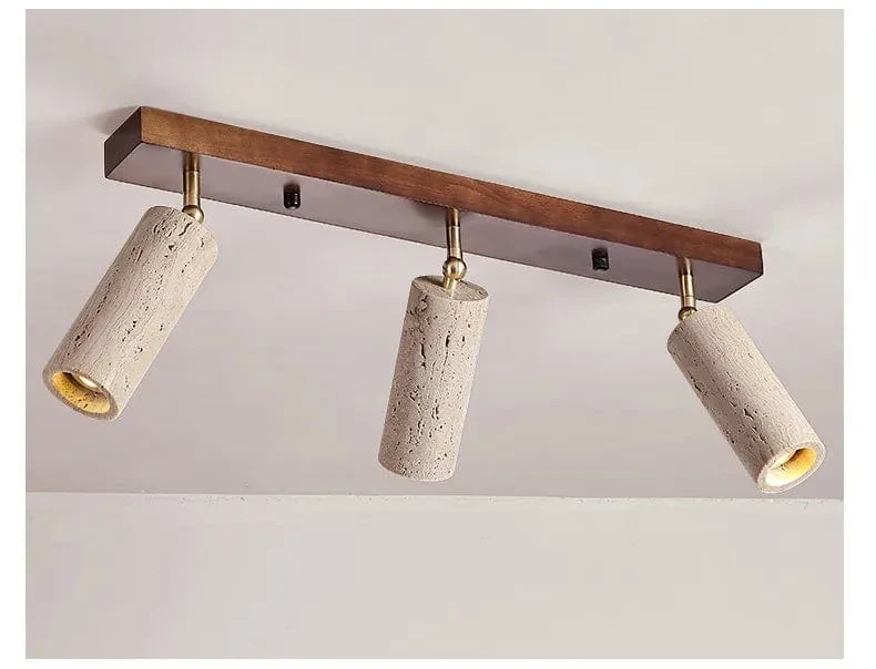 Stone Ceiling Spotlight – Angle Adjustable LED Lamp with Wooden Base for Foyer