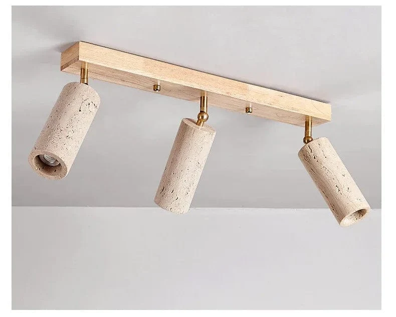 Stone Ceiling Spotlight – Angle Adjustable LED Lamp with Wooden Base for Foyer