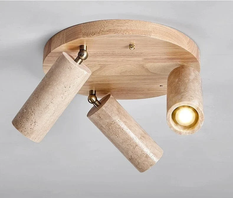 Stone Ceiling Spotlight – Angle Adjustable LED Lamp with Wooden Base for Foyer