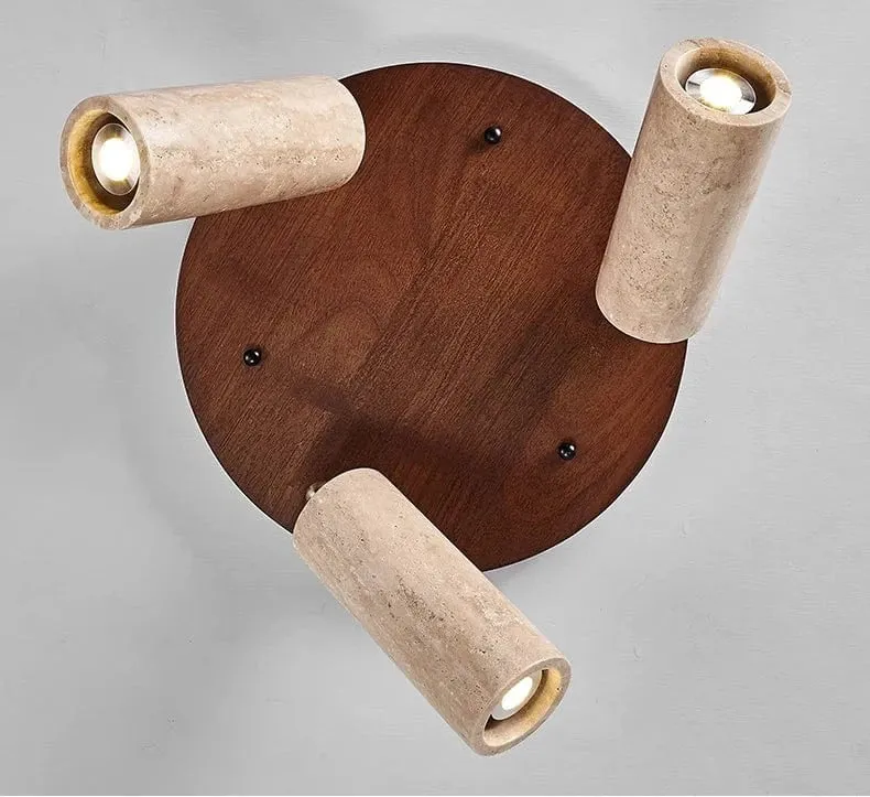 Stone Ceiling Spotlight – Angle Adjustable LED Lamp with Wooden Base for Foyer