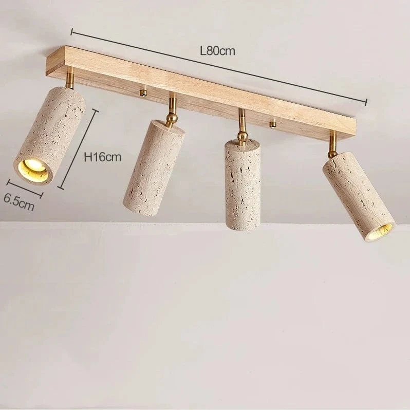 Stone Ceiling Spotlight – Angle Adjustable LED Lamp with Wooden Base for Foyer
