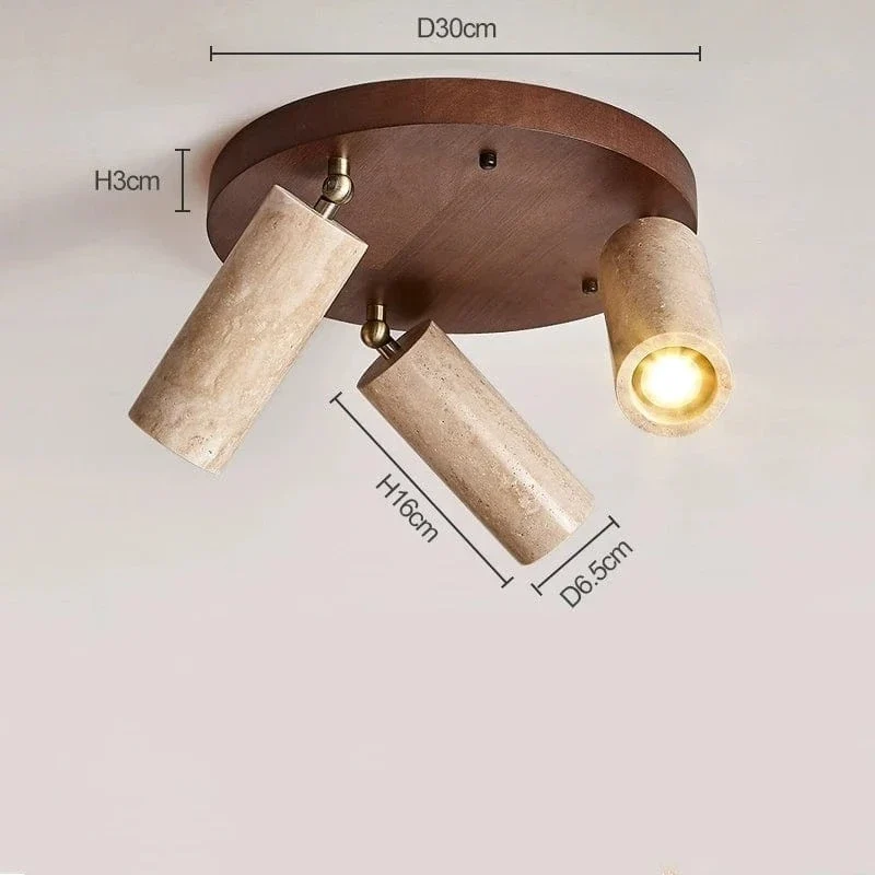 Stone Ceiling Spotlight – Angle Adjustable LED Lamp with Wooden Base for Foyer