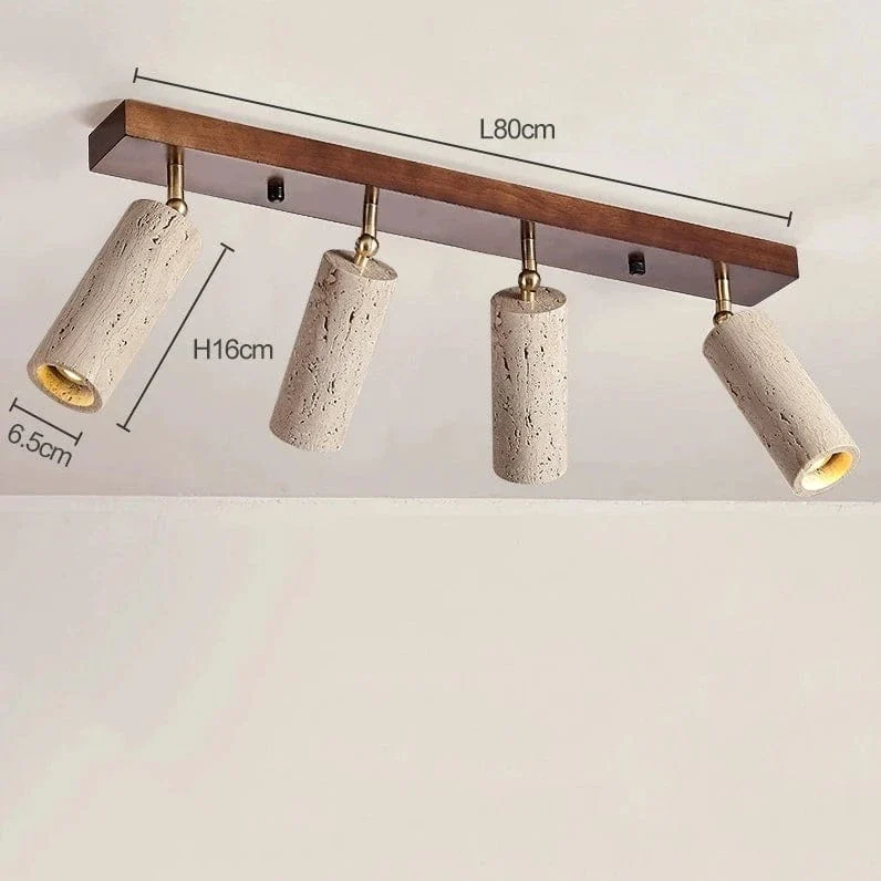 Stone Ceiling Spotlight – Angle Adjustable LED Lamp with Wooden Base for Foyer