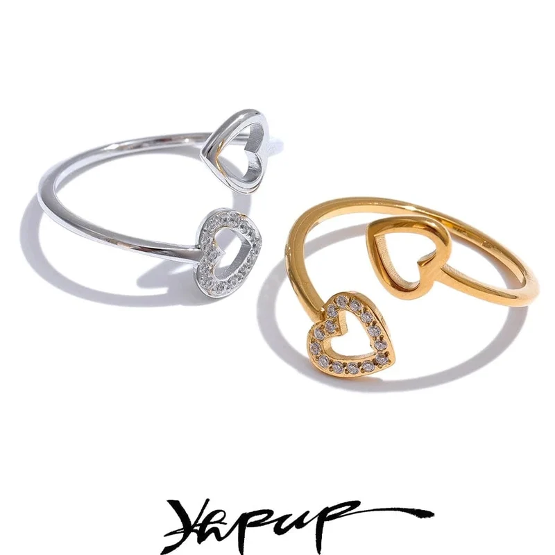 Bague Femme Yhpup – Style Géométrique en Acier Inoxydable et Zircon