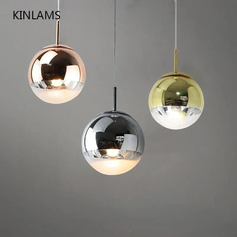 Suspension Nordique en Verre – Lampe Boule Argent/Rose/Or pour Chambre, Salon & Restaurant