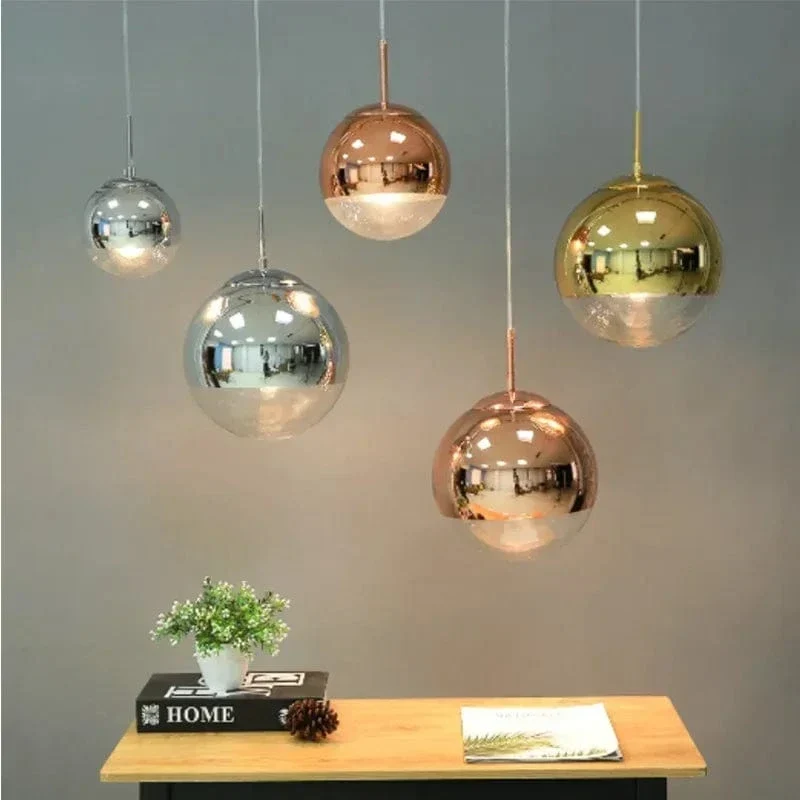 Suspension Nordique en Verre – Lampe Boule Argent/Rose/Or pour Chambre, Salon & Restaurant