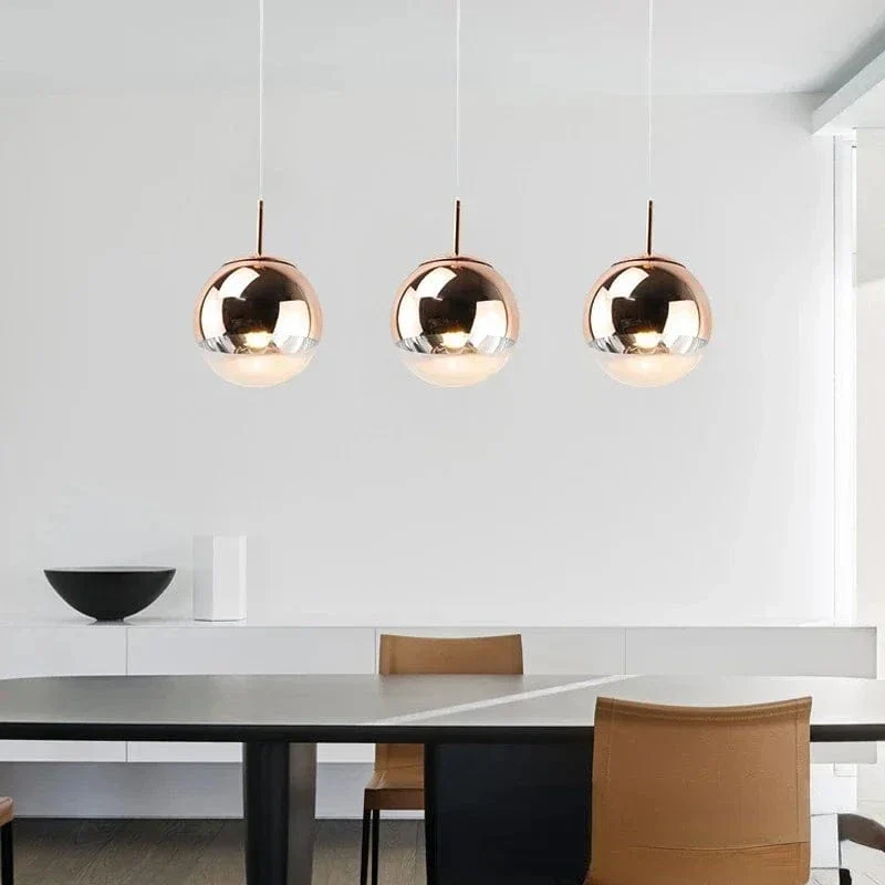 Suspension Nordique en Verre – Lampe Boule Argent/Rose/Or pour Chambre, Salon & Restaurant