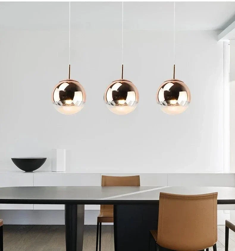 Suspension Nordique en Verre – Lampe Boule Argent/Rose/Or pour Chambre, Salon & Restaurant