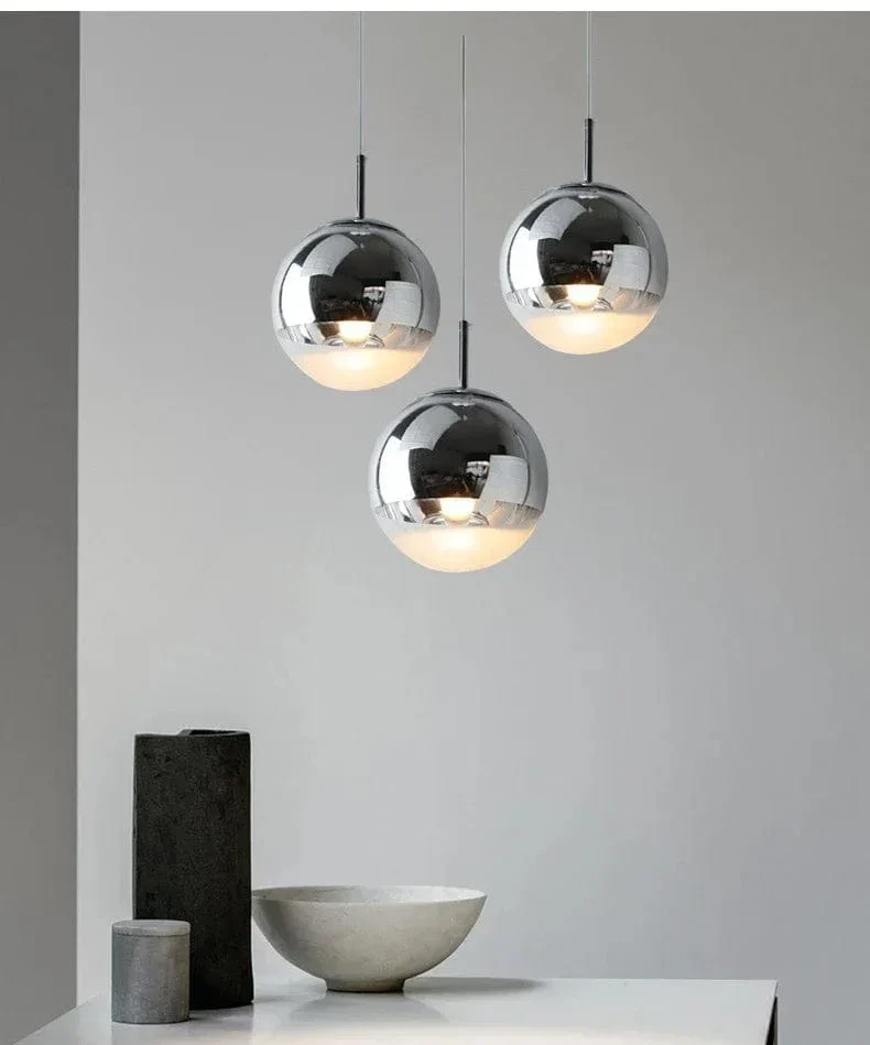 Suspension Nordique en Verre – Lampe Boule Argent/Rose/Or pour Chambre, Salon & Restaurant