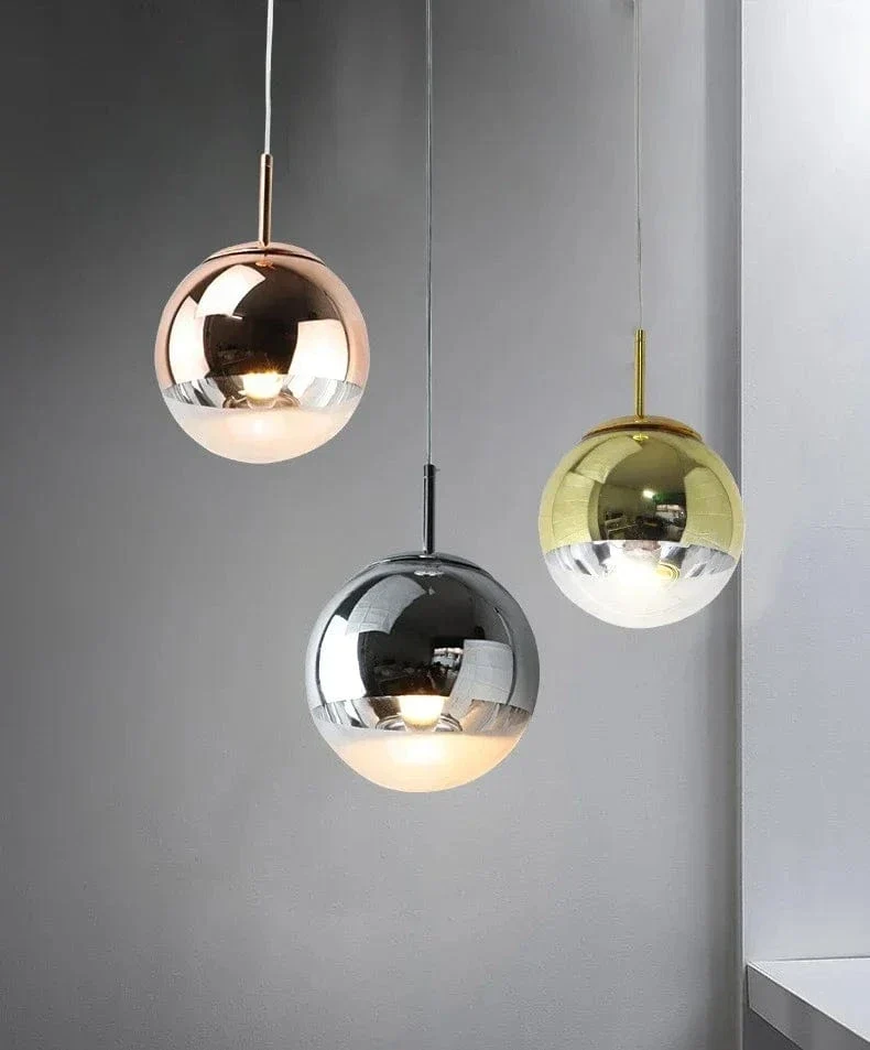 Suspension Nordique en Verre – Lampe Boule Argent/Rose/Or pour Chambre, Salon & Restaurant
