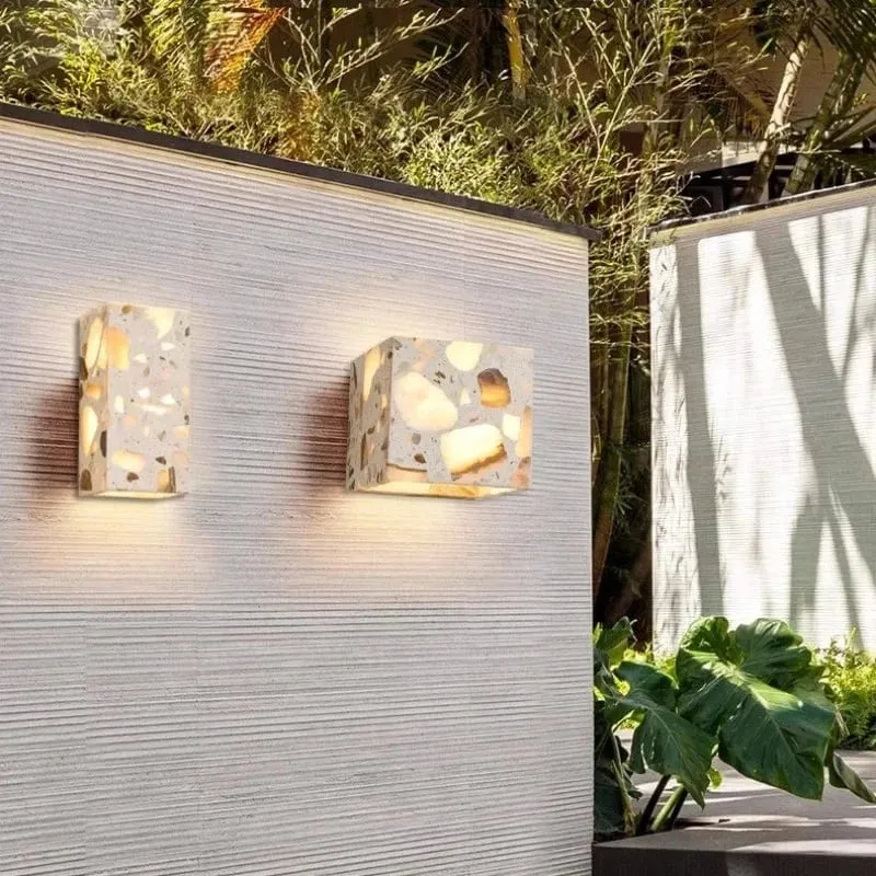 Applique Murale en Pierre Terrazzo IWHD – Lampe LED pour Salle de Bain, Chambre, Couloir et Extérieur