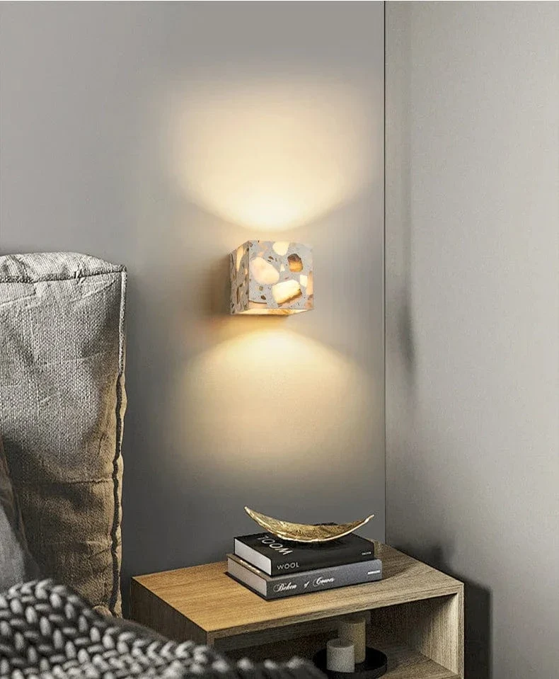 Applique Murale en Pierre Terrazzo IWHD – Lampe LED pour Salle de Bain, Chambre, Couloir et Extérieur