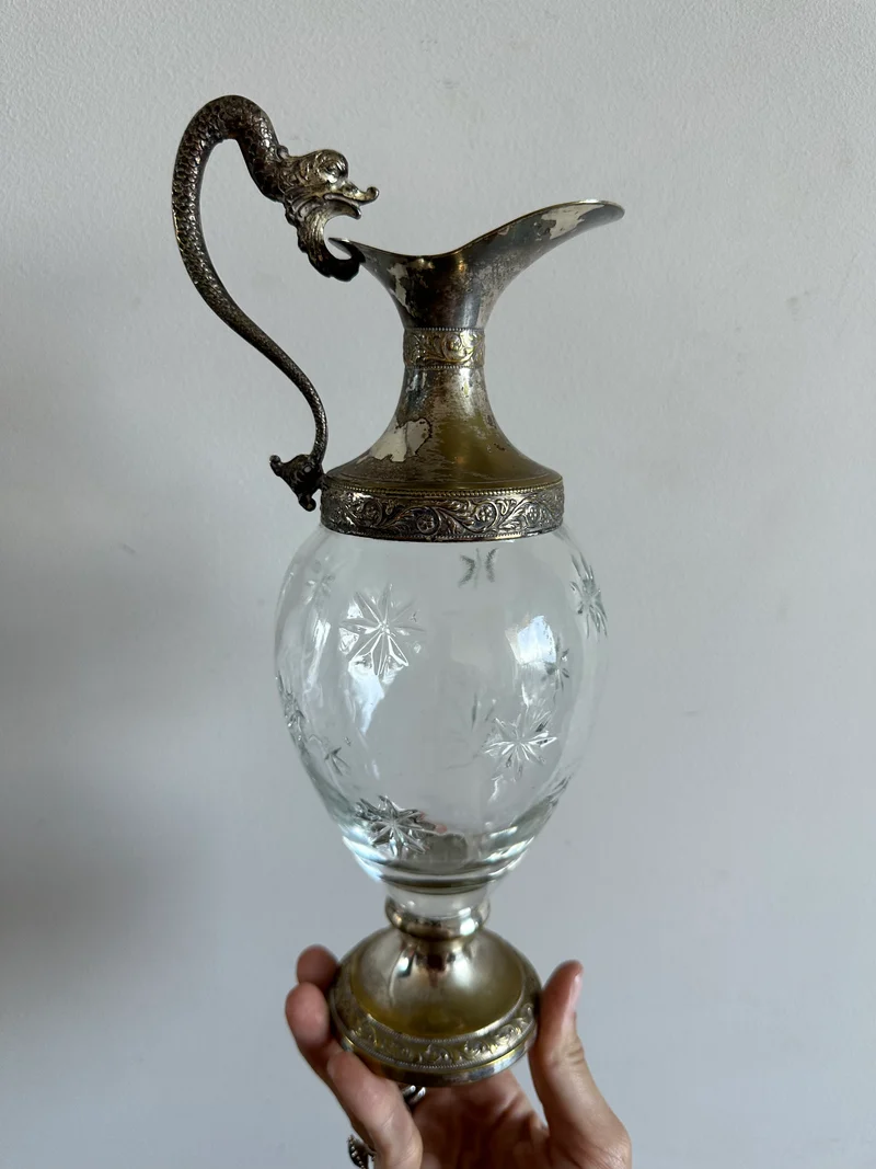 Carafe en verre et métal argenté liqueur de Bologne