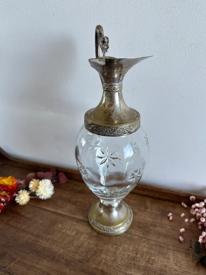 Carafe en verre et métal argenté liqueur de Bologne
