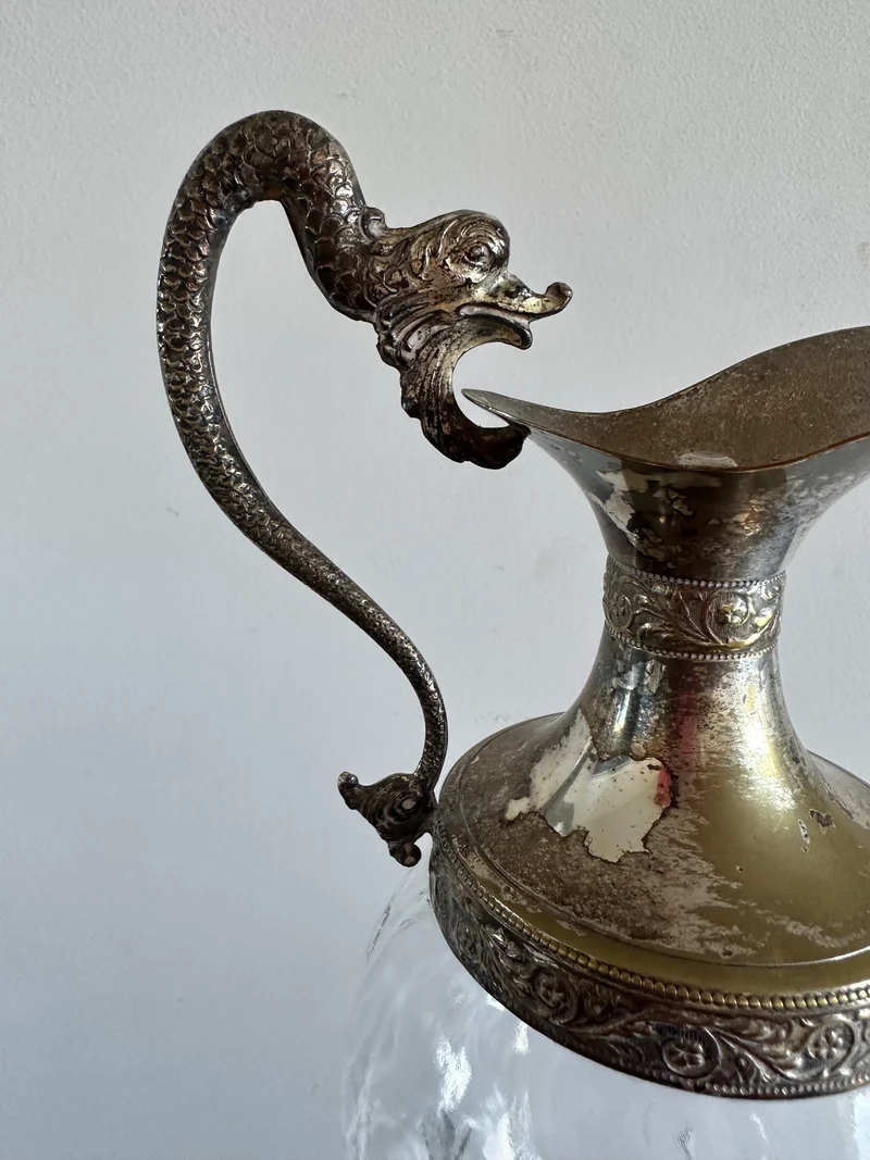 Carafe en verre et métal argenté liqueur de Bologne