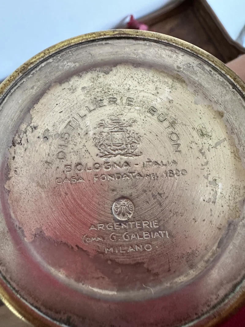 Carafe en verre et métal argenté liqueur de Bologne