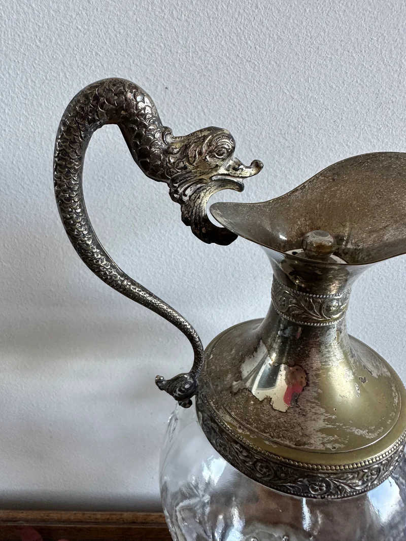 Carafe en verre et métal argenté liqueur de Bologne
