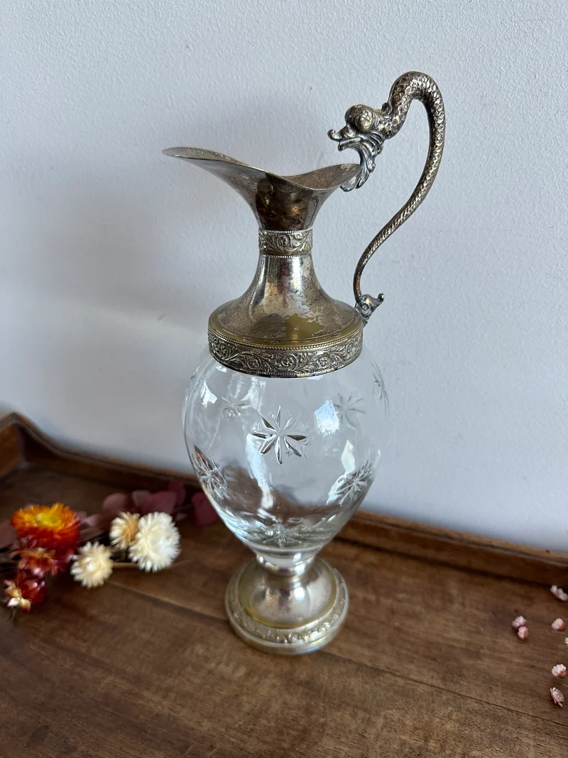 Carafe en verre et métal argenté liqueur de Bologne