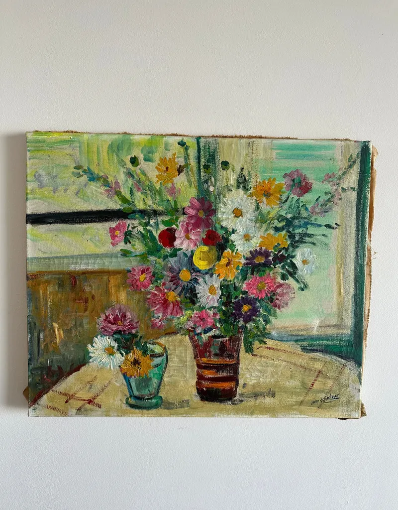 Peinture sur toile bouquet de fleurs posé sur une table