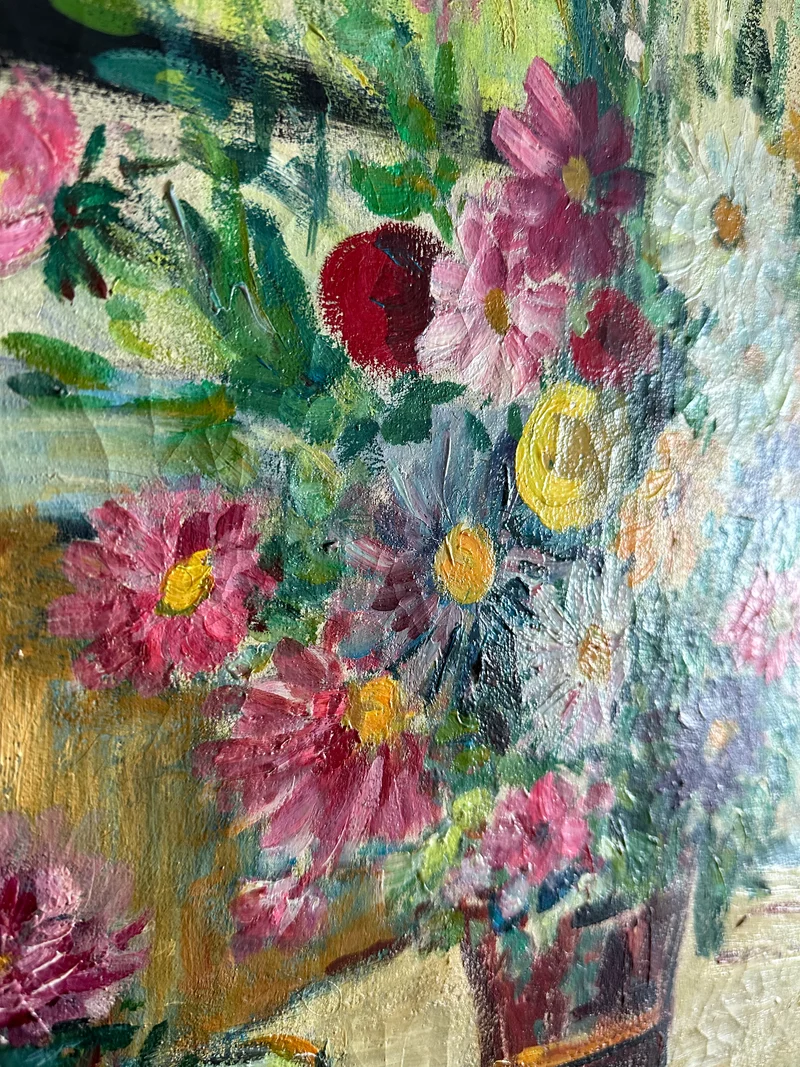 Peinture sur toile bouquet de fleurs posé sur une table