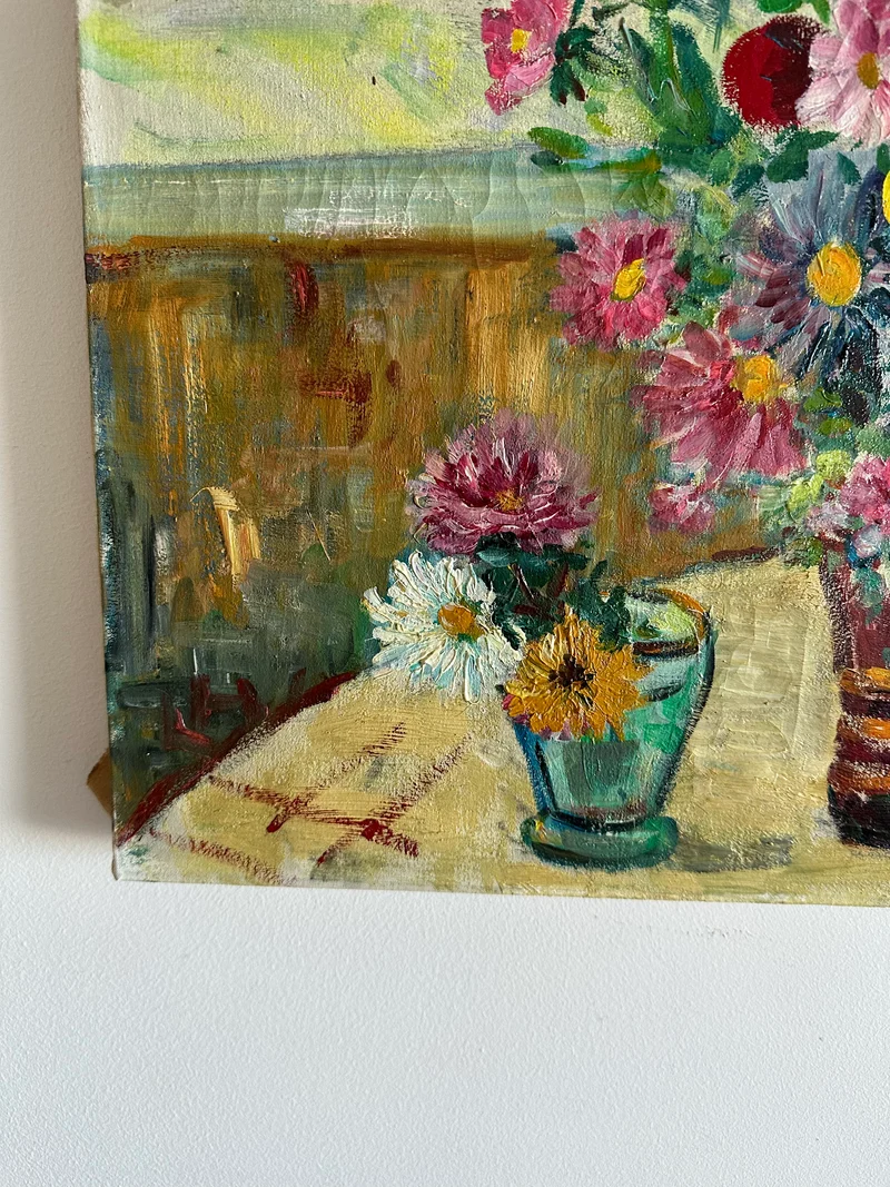 Peinture sur toile bouquet de fleurs posé sur une table