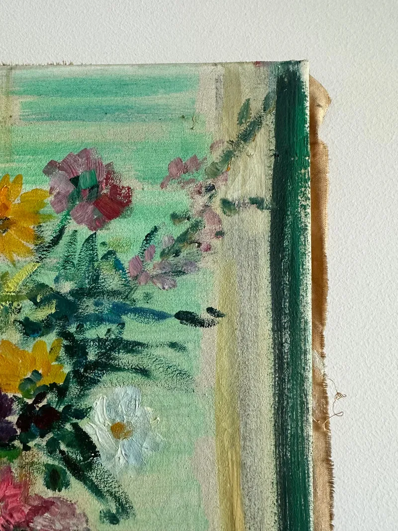 Peinture sur toile bouquet de fleurs posé sur une table