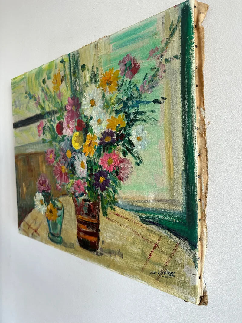 Peinture sur toile bouquet de fleurs posé sur une table