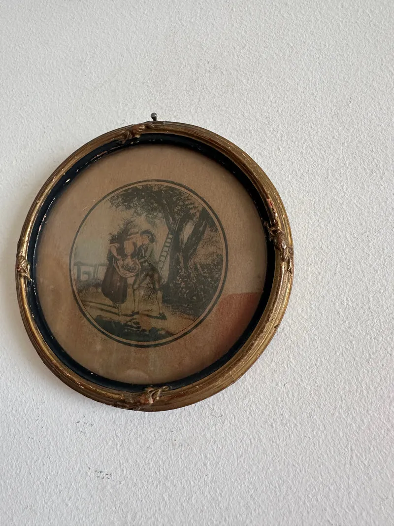 Gravure d'époque ronde cadre en bois napoléon III