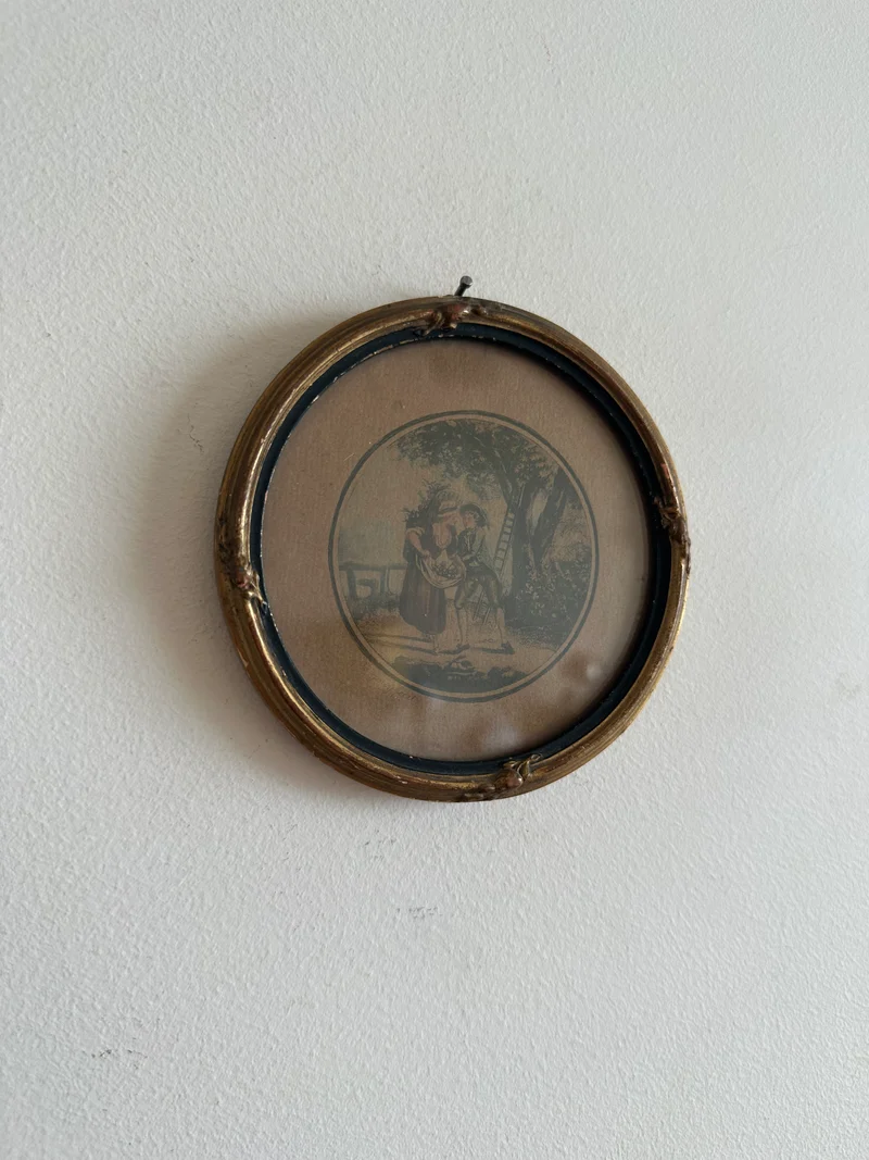 Gravure d'époque ronde cadre en bois napoléon III