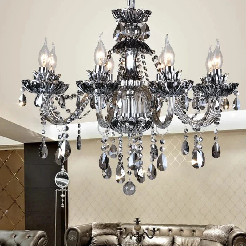 Smoked Crystal Chandelier High Quality K9 Crystal Chandeliers Light Lustres Cristal Chandelier LED Villa Pendant Lighting Lamp