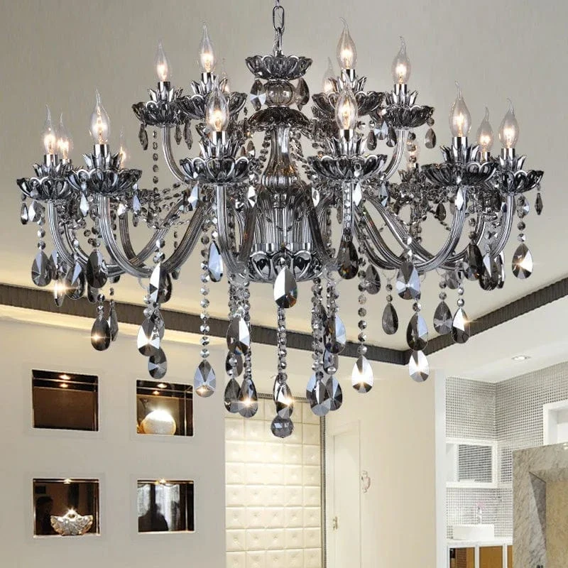 Smoked Crystal Chandelier High Quality K9 Crystal Chandeliers Light Lustres Cristal Chandelier LED Villa Pendant Lighting Lamp